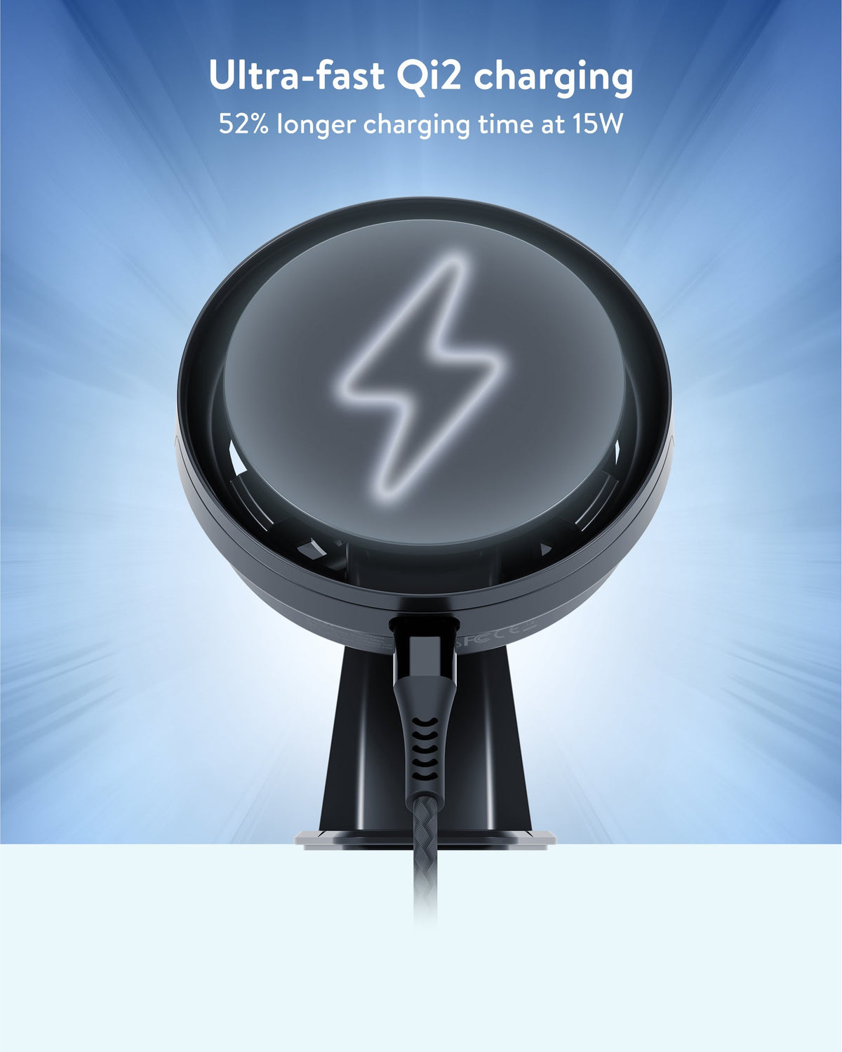 Adhesive Wireless Charging Car Mount - With Qi2